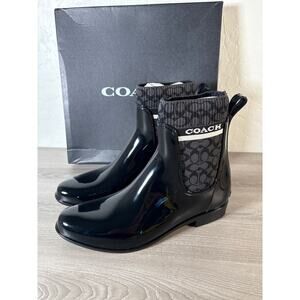 New! Coach Rivington Rubber Rain Boots Black Bootie Womens Size 11  Chelsea Chic